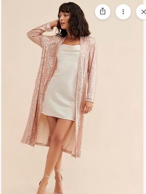 Anthropologie BB Dakota Rose Gold Sequin Duster Coat